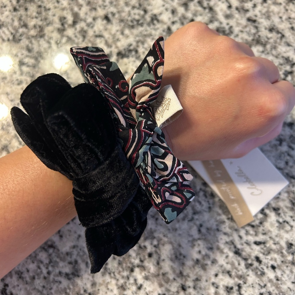 NWT Cleobella Black and Patterned Hair Scrunchies Set